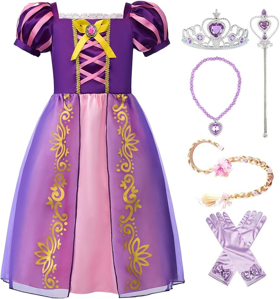 ReliBeauty Girls Dress Puff Sleeve Princess Costume, 6-7, Purple(with Accessories) | Amazon (US)