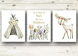 In A Field Of Roses She Is A Wildflower Nursery Print Wall Art Set of 3 Teepee Floral Baby Girl Room | Amazon (US)