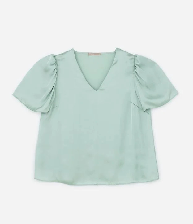 Blusa Manga Bufante em Tecido Acetinado Curve & Plus Size Verde Mar | Renner (BR)
