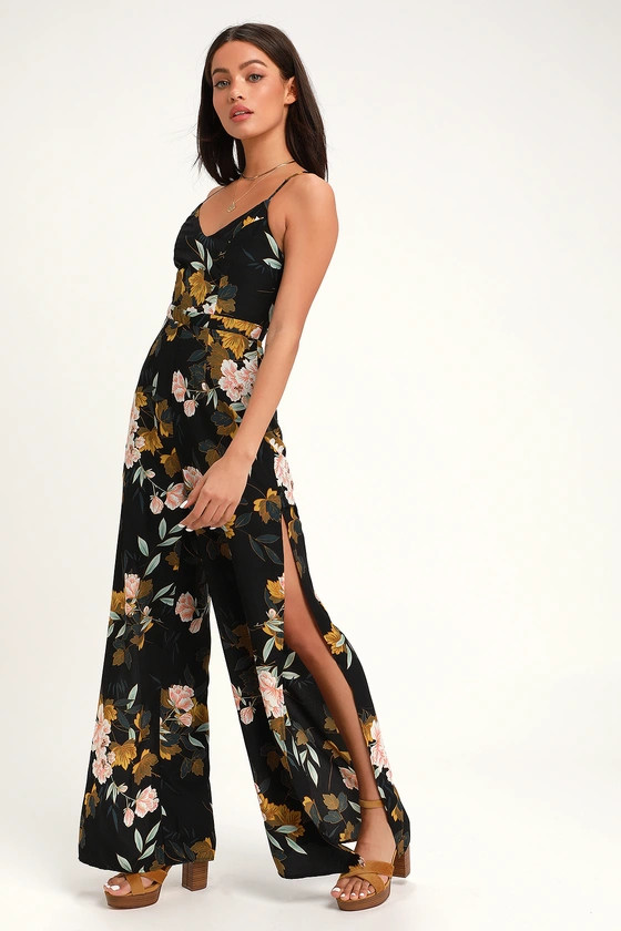 Beautiful Blooms Black Floral Print Wide-Leg Jumpsuit | Lulus (US)