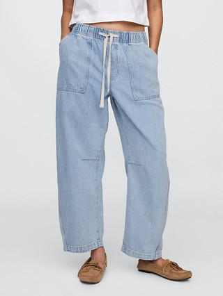 Mid Rise SuperSoft Pull-On Barrel Jeans | Gap Factory