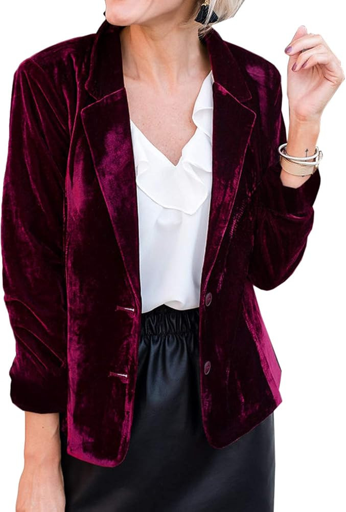 Women's Solid Long Sleeve Velvet Jacket Open Front Cardigan Coat with Pockets Outerwear | Amazon (US)