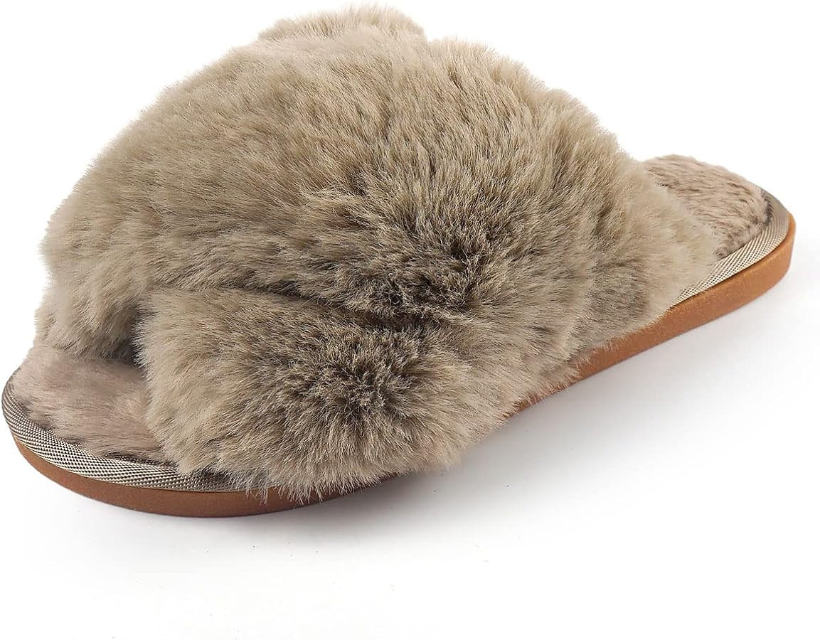 Women's Soft Long Cozy Plush Fluffy Furry Faux Fur Slipper Slides - Warm Breathable House Home Be... | Amazon (US)