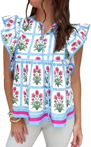 Cicy Bell Womens Floral Peplum Babydoll Tops Ruffle Cap Sleeve V Neck Blouses Summer Casual Boho ... | Amazon (US)