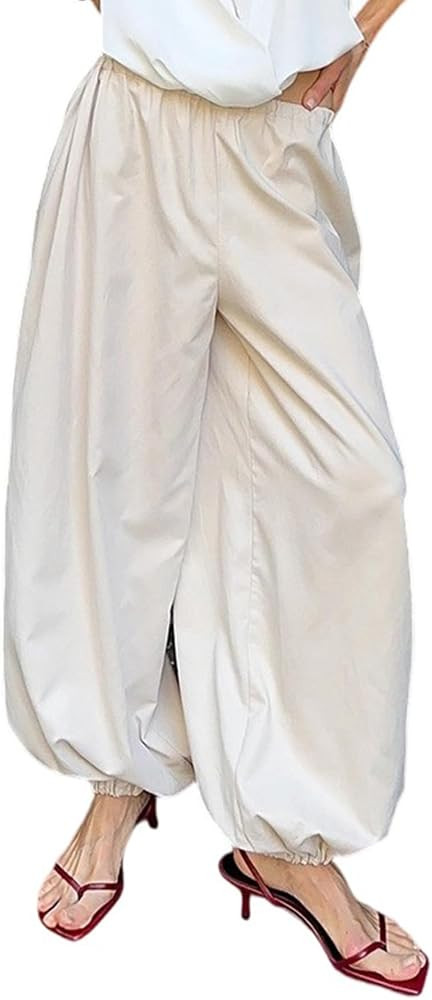 NRTHYE Womens Summer Baggy Casual Pleated Harem Pants Loose Elastic Waist Wide Leg Hippie Long Ba... | Amazon (US)
