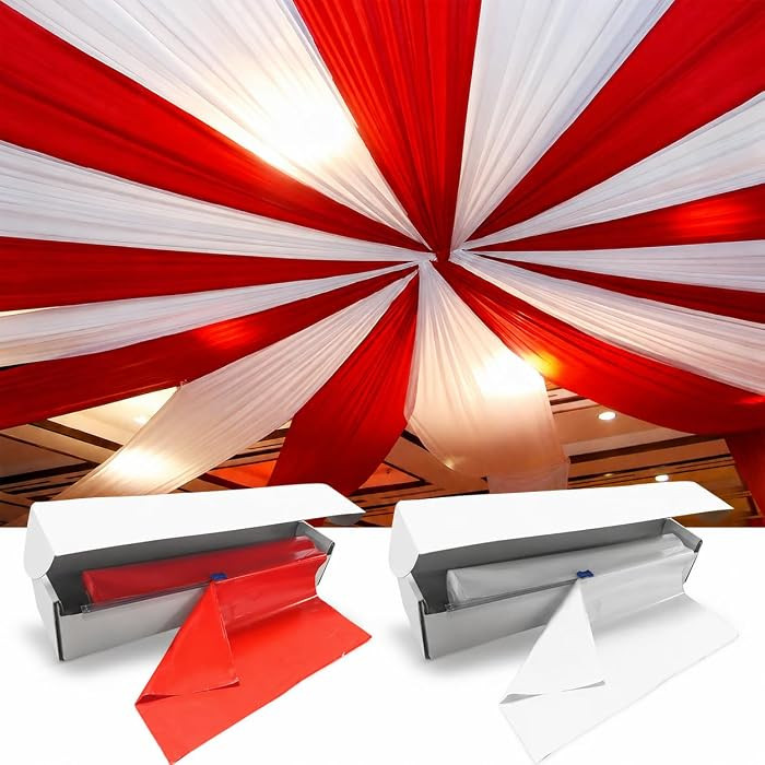 2 Rolls 100 Ft x 54 in Circus Tablecloth Roll, Red and White Disposable Plastic Table Cover with ... | Amazon (US)