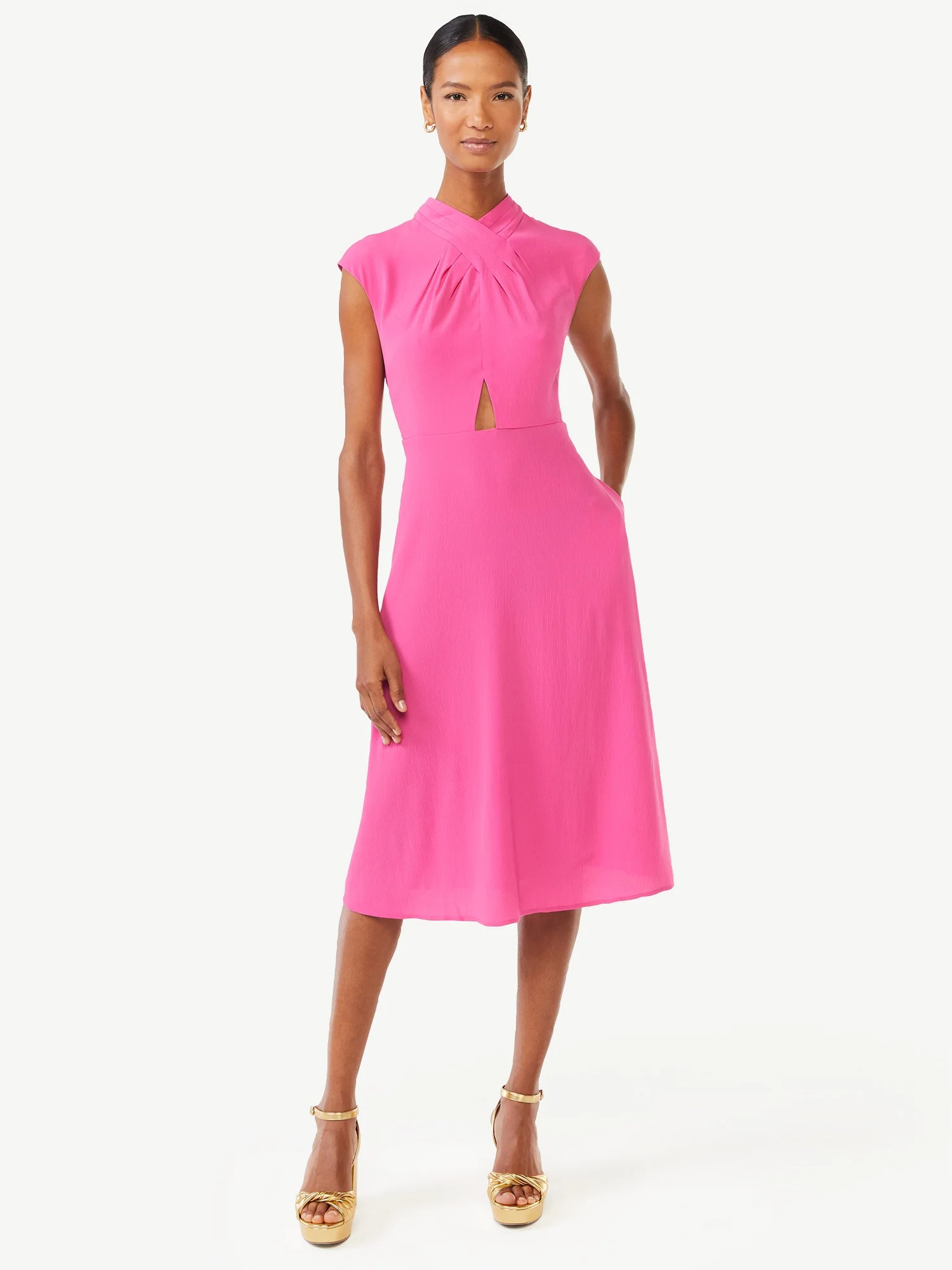 Scoop Women's Twist Neck Midi Dress - Walmart.com | Walmart (US)