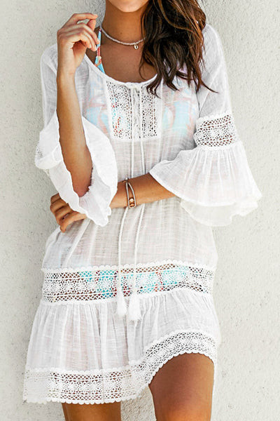 White Solid Ruffled Tunic Cover Up | Cupshe