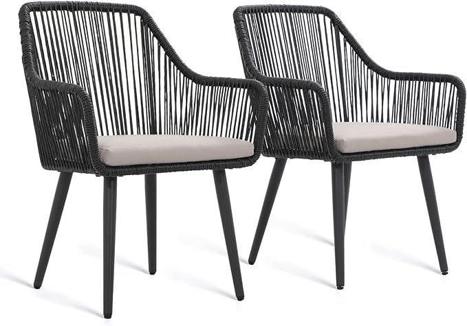JOIVI Patio Dining Chairs Set of 2, Outdoor Rattan Chairs with Armrest and Cushions for Outside L... | Amazon (US)