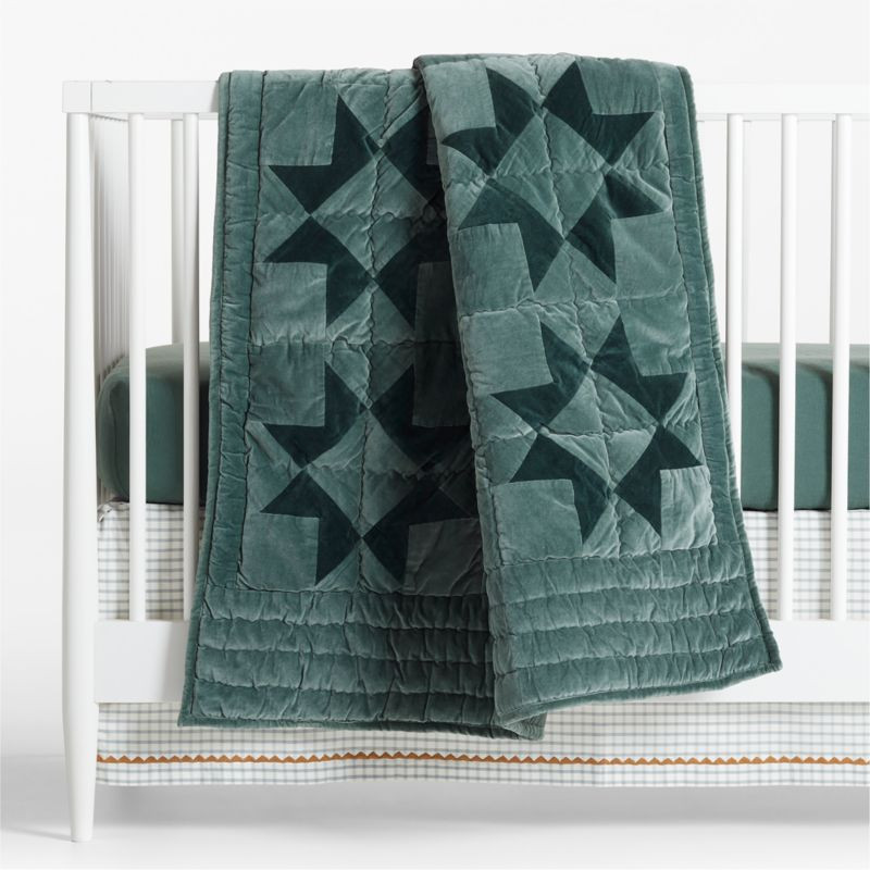Pine Green Heritage Velvet Baby Crib Quilt | Crate & Kids | Crate & Barrel