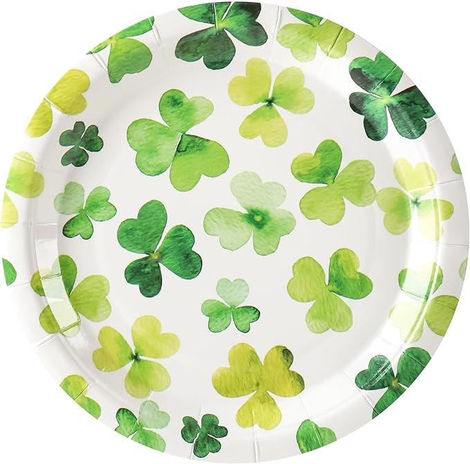 AllReal St. Patrick's Day Paper Plates Watercolor Green Shamrock 7 Inch Disposable Party Plates f... | Amazon (US)