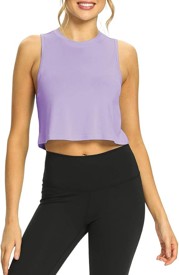 Mippo Workout Crop Tops for Women Flowy Cropped Muscle Tank Cute Athletic Shirts | Amazon (US)