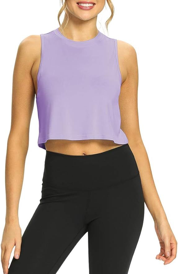 Mippo Workout Crop Tops for Women Flowy Cropped Muscle Tank Cute Athletic Shirts | Amazon (US)