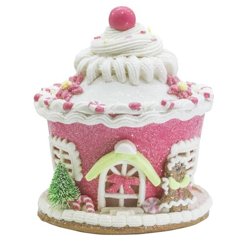 6 Inch LED Christmas Gingerbread House, Light Up House Gingerbread Décor, Christmas Village Candy House, Tabletop Christmas Holiday PVC Lighted Decorative(Pink) | Amazon (US)