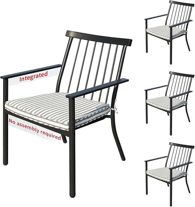 Set of 4 Outdoor Patio Chairs, Integrated Stackable Wrought Iron Furniture Dining Chairs with Arm... | Amazon (US)