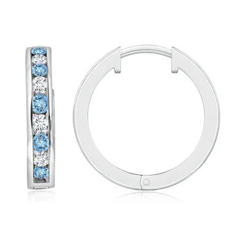 Channel-Set Aquamarine and Diamond Hinged Hoop Earrings | Angara Inc.