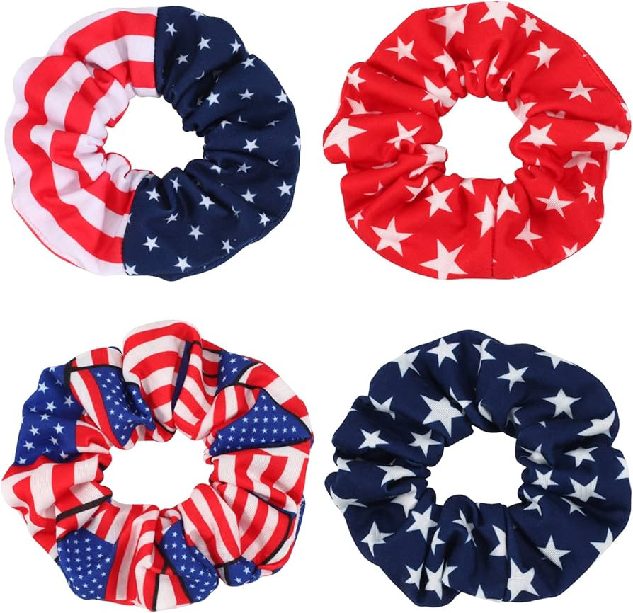 American Flag Elastic Hair Ties for Women Girls Kids Independence Day 4th of July Hair Scrunchies... | Amazon (US)