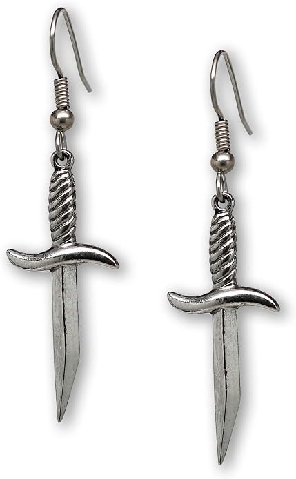 Gothic Dagger Sword Pirate Medieval Renaissance Silver Finish Dangle Earrings | Amazon (US)