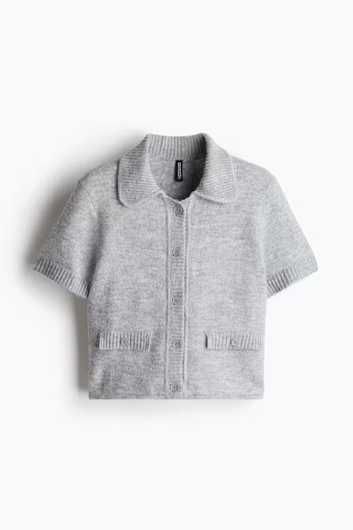 H & M - Short-Sleeved Cardigan - Gray | H&M (US + CA)