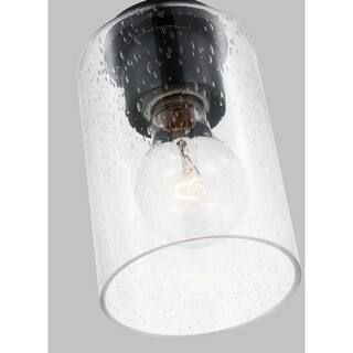 Oslo 4 in. 1-Light Midnight Matte Black Transitional Contemporary Mini Pendant with Clear Seeded ... | The Home Depot