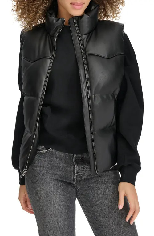 levi's Faux Leather Western Puffer Vest in Black at Nordstrom, Size Medium | Nordstrom