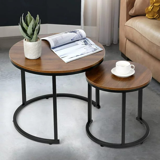 Amzdeal Modern Nesting Coffee Tables, Walnut Round Top, Set of 2, Brown | Walmart (US)