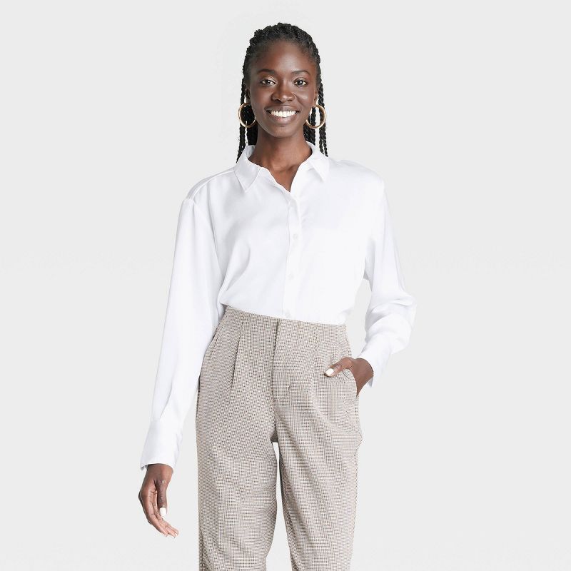 Women's Long Sleeve Oversized Satin Button-Down Shirt - A New Day™ | Target