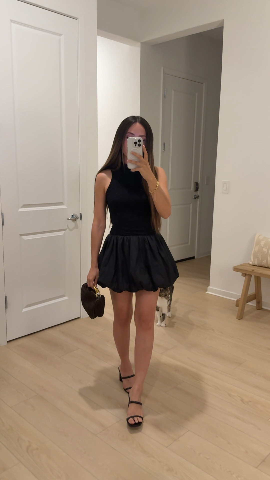 Date night outfit (wearing XS) - Thankfully it’s still warm here in Vegas so no jacket needed. | date night dress, wedding guest dress, party dress, mini dress, bubble dress, high neck dress, mock neck dress, zara bag dupe, amazon dress, amazon purse, amazon bag, amazon shoes, amazon fashion // neutrallynicole, @neutrallynicole, neutrallynicole.com, Neutrally Nicole

#LTKPetite #LTKSaleAlert #LTKShoeCrush #LTKItBag #LTKStyleTip #LTKFindsUnder50 #LTKFindsUnder100 #LTKWedding #LTKParties 