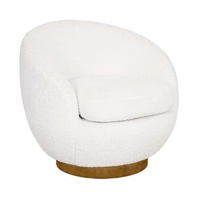 Cream Shearling Swivel Chair With Wood Construction - 29.57 In. Product Height, Stylish 32"w Frame 18"h Seat, 360° Function | Wayfair North America