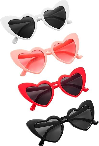 4 Pairs Love Heart Shaped Sunglasses Goggle Heart Sunglasses Vintage Cat Eye Mod Style Retro Glas... | Amazon (US)