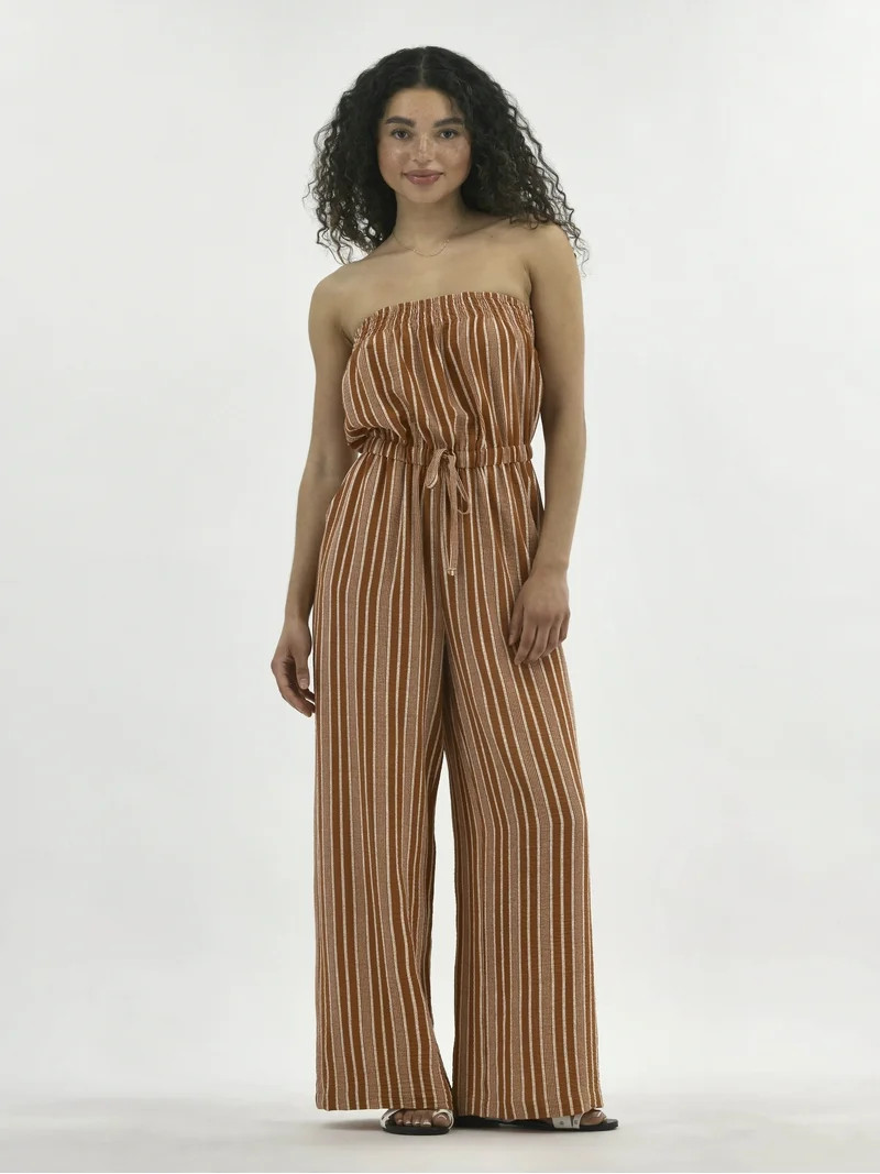 No Boundaries Crinkle Strapless Jumpsuit, Women's | Walmart (US)