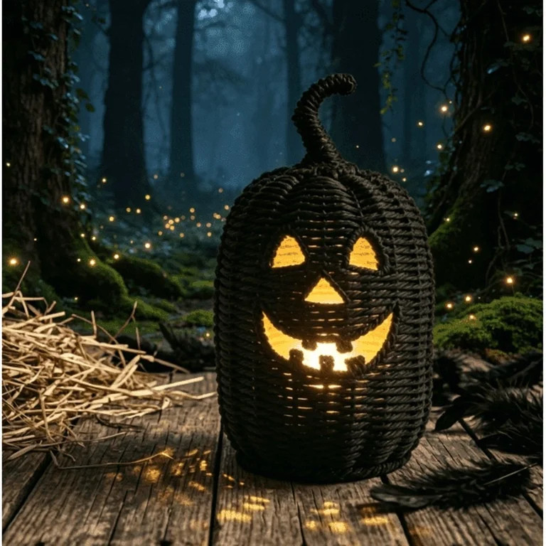 Summerween Black Halloween Woven Pumpkin Jack-O'-Lantern, Halloween Decorations Pumpkin, USE LED ... | Walmart (US)