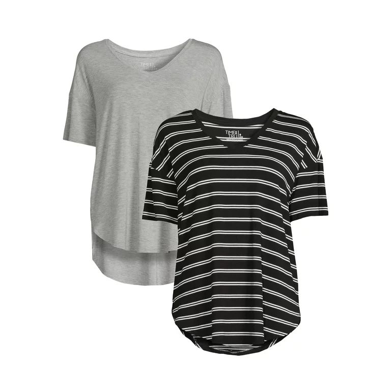 Time and Tru Women's V-Neck Tunic T-Shirt, 2-Pack | Walmart (US)