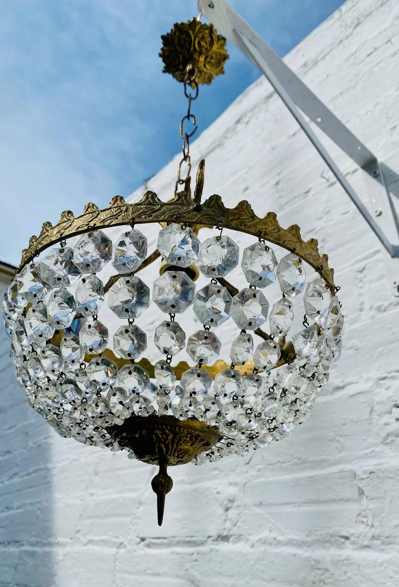 Antique Petite French Crystal Chandelier Ceiling Light, Bowl, Bag, Bronze, Brass - Etsy | Etsy (US)