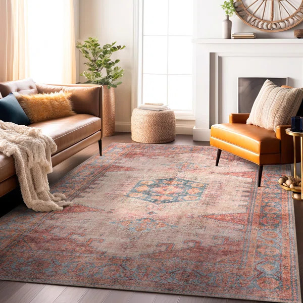 Griffey Vintage Boho Machine Washable Red/Blue Non-Slip Backing Area Rug | Wayfair North America