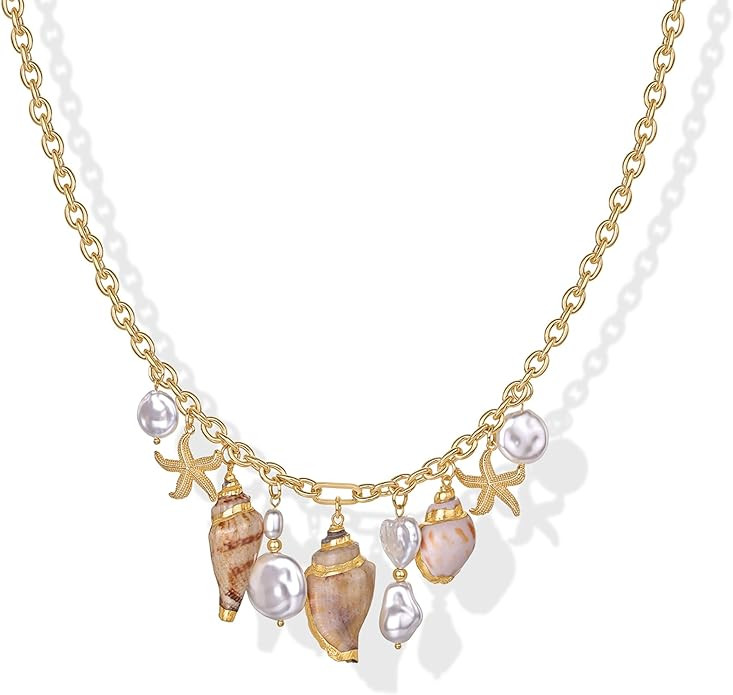 PAVOI 14K Gold Plated Coastal Chunky Charm Necklace for Women - Waterproof Stainless Steel Beach ... | Amazon (US)