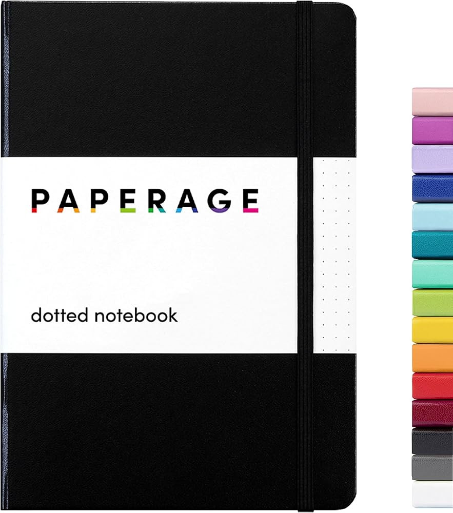 PAPERAGE Dotted Journal Notebook, (Black), 160 Pages, Medium 5.7 inches x 8 inches - 100 gsm Thic... | Amazon (US)