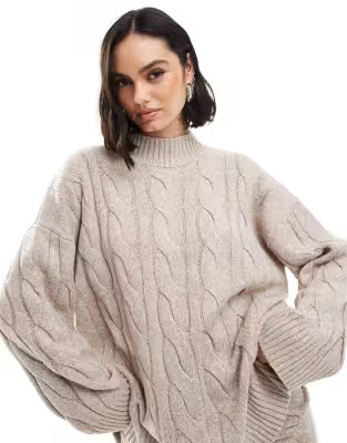 Pretty Lavish cable knit roll neck jumper co-ord in beige | ASOS (Global)