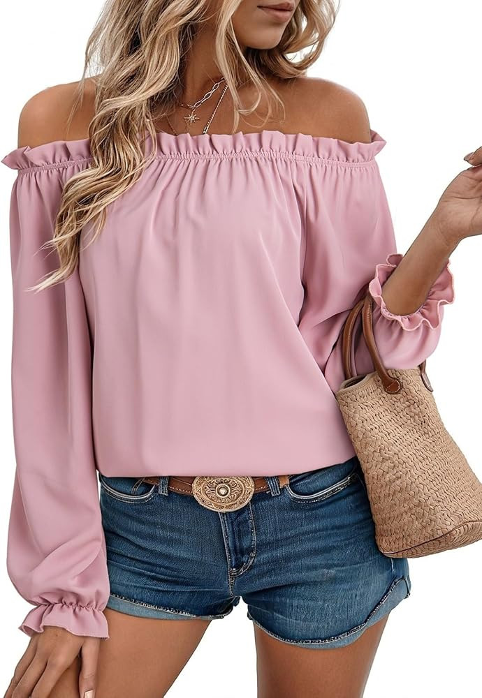 EVALESS Womens Tops Off The Shoulder Blouses for Women Dressy Casual Cute Puff Sleeve T Shirts Fa... | Amazon (US)