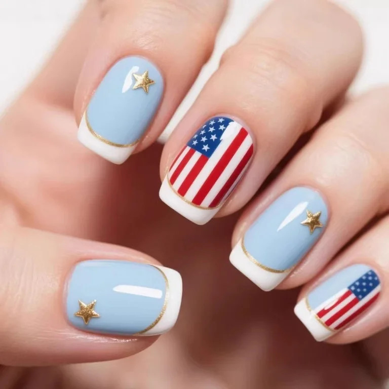4th of July Press on Nails Short Square Fake Nails Independence Day False Nails Press ons with Am... | Walmart (US)