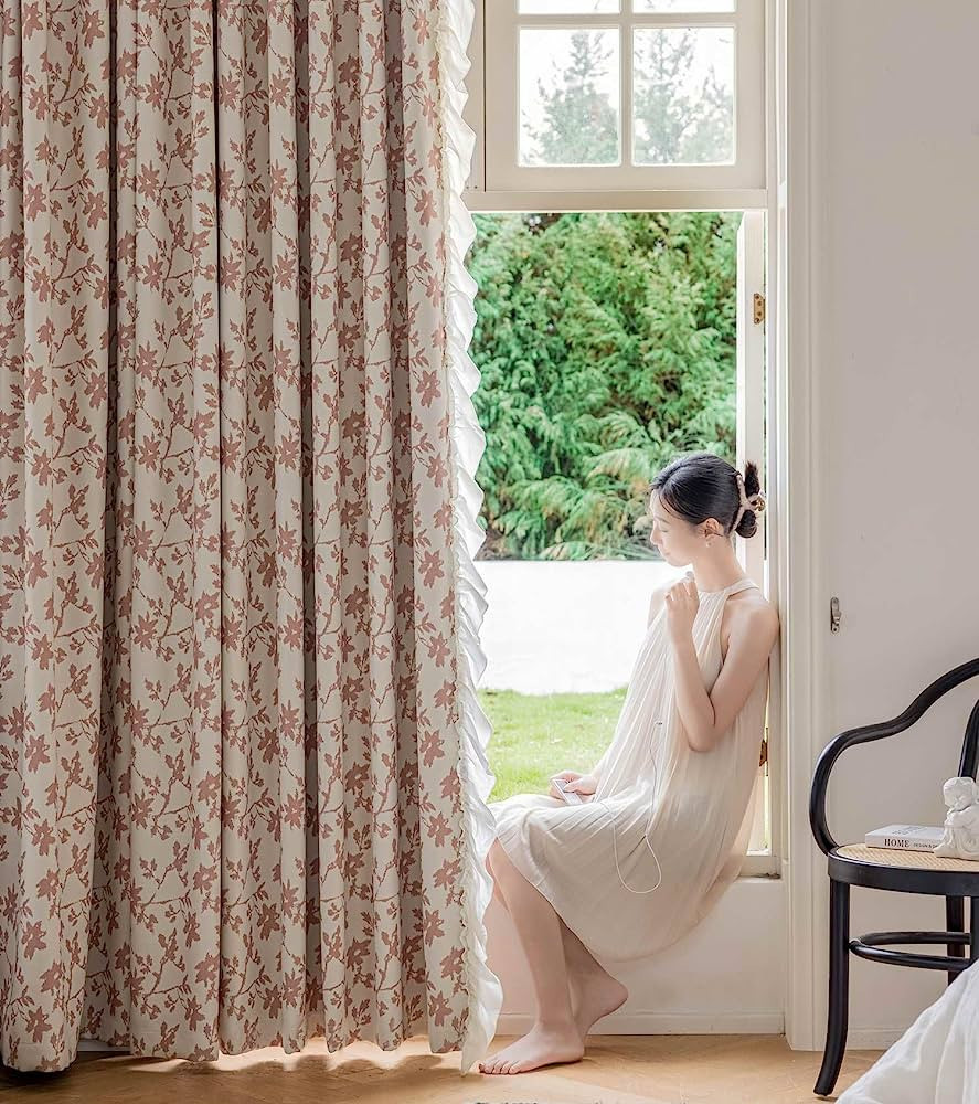 AiFMQQ Princess Style Pink Printed Blackout Ruffle Curtains for Living Room 2 Panels Set Luxury T... | Amazon (US)