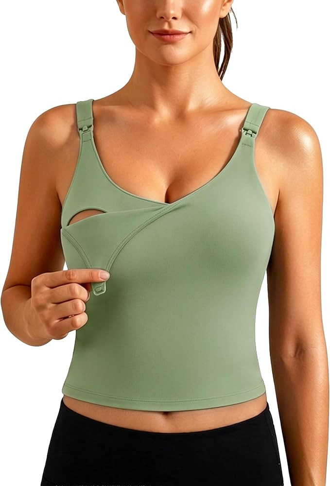 Ecavus Nursing Bras for Breastfeeding Longline Sports Maternity V Neck Buttery Soft Crop Tank Top... | Amazon (US)