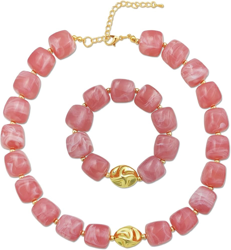 YBMYCM Summer Beach Colorful Chunky Necklaces for Women, Acrylic Beads Necklace Bracelet Jewelry ... | Amazon (US)