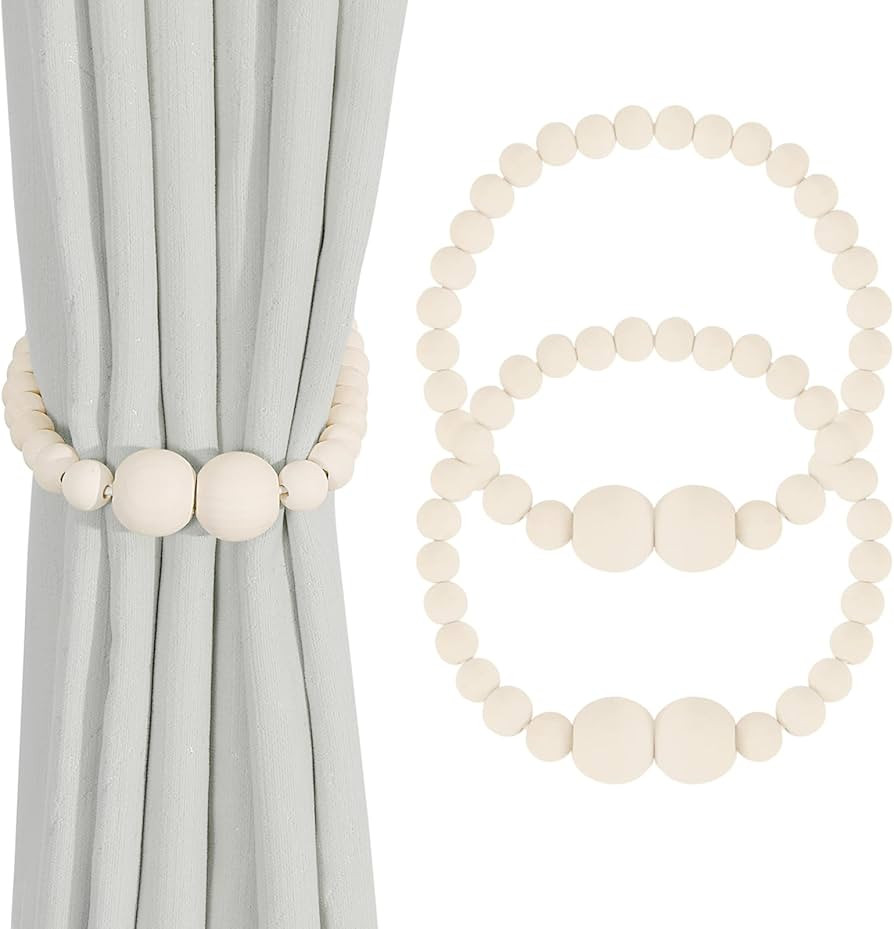 Magnetic Curtain Tiebacks, 2 Pack Curtain Holdbacks for Draperies, Wood Bead Curtain Tiebacks, El... | Amazon (US)