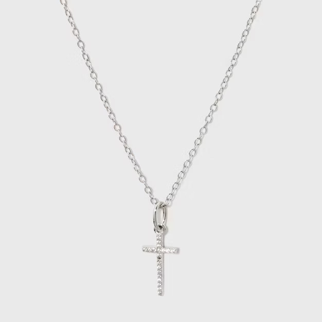 Sterling Silver Pave Cubic Zirconia Cross Pendant Necklace - A New Day™ Silver/Clear | Target