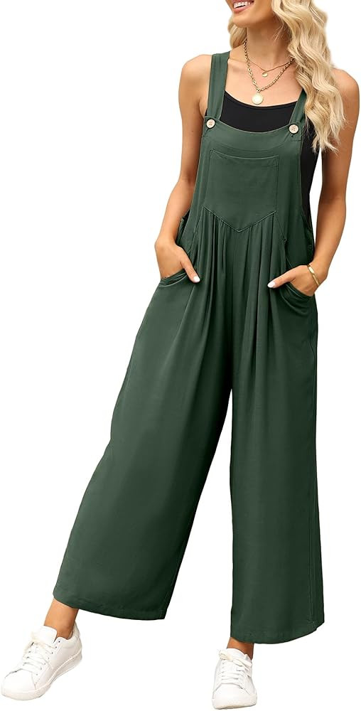 luvamia Jumpsuits for Women Casual Loose Wide Leg Boho Overall Jumpsuit Baggy Summer Outfits with Pockets Bib Overalls | Amazon (US)