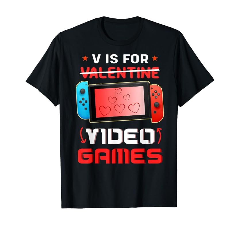 Valentines Day boys kids son V Is For Video Games gamer T-Shirt | Amazon (US)