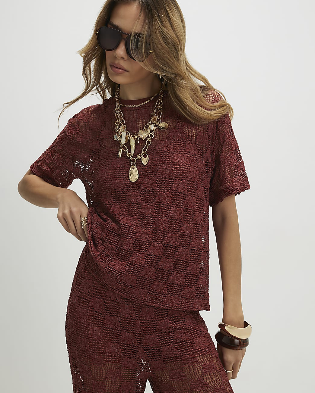 Brown Crochet Lace Top | River Island UK & IE