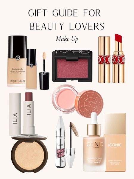 Beauty lovers gift guide make up edition! My favorite make up items, some of which can be a bit of a splurge so they are the perfect items to ask for! Snag these for the perfect glowy holiday look! I’m currently wearing shade 3 in foundation and concealer 

Armani beauty, sephora, ysl lipstick, ilia beauty, Becca highlighter, brow gel 

#LTKGiftGuide #LTKbeauty #LTKHoliday