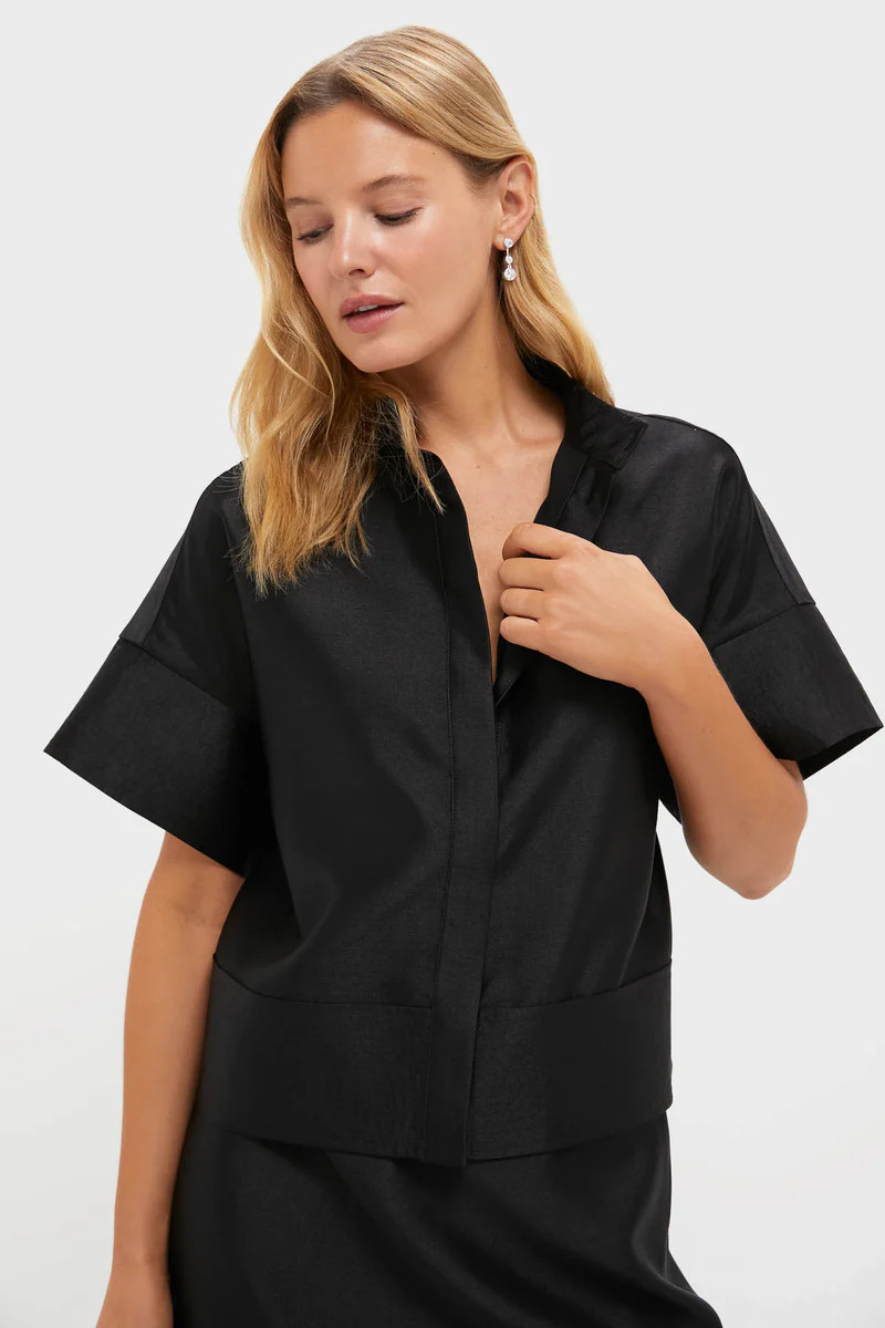 Black Dupioni Trapunto Stitch Sofia Shirt | Tuckernuck (US)